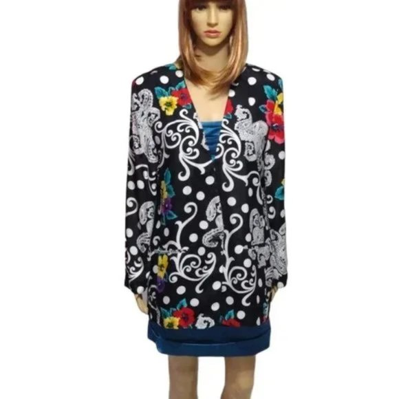 Vintage 70s Lightweight Blazer Funky Floral Paisley Polka Dot Groovy Size 8 - Picture 1 of 11